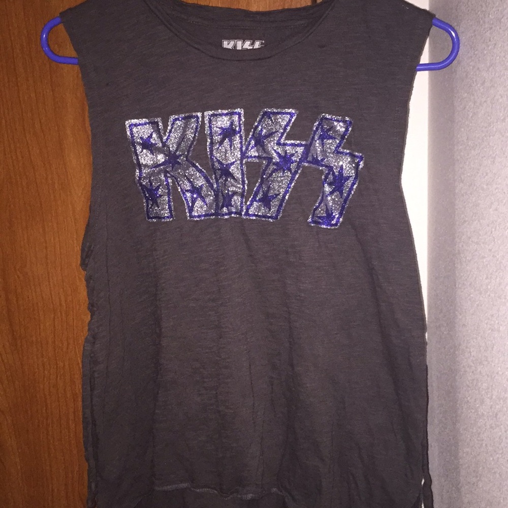 Dark grey KISS tank with laces on side